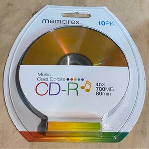 NWT Memorex Music Cool Colors CD-R 10PK